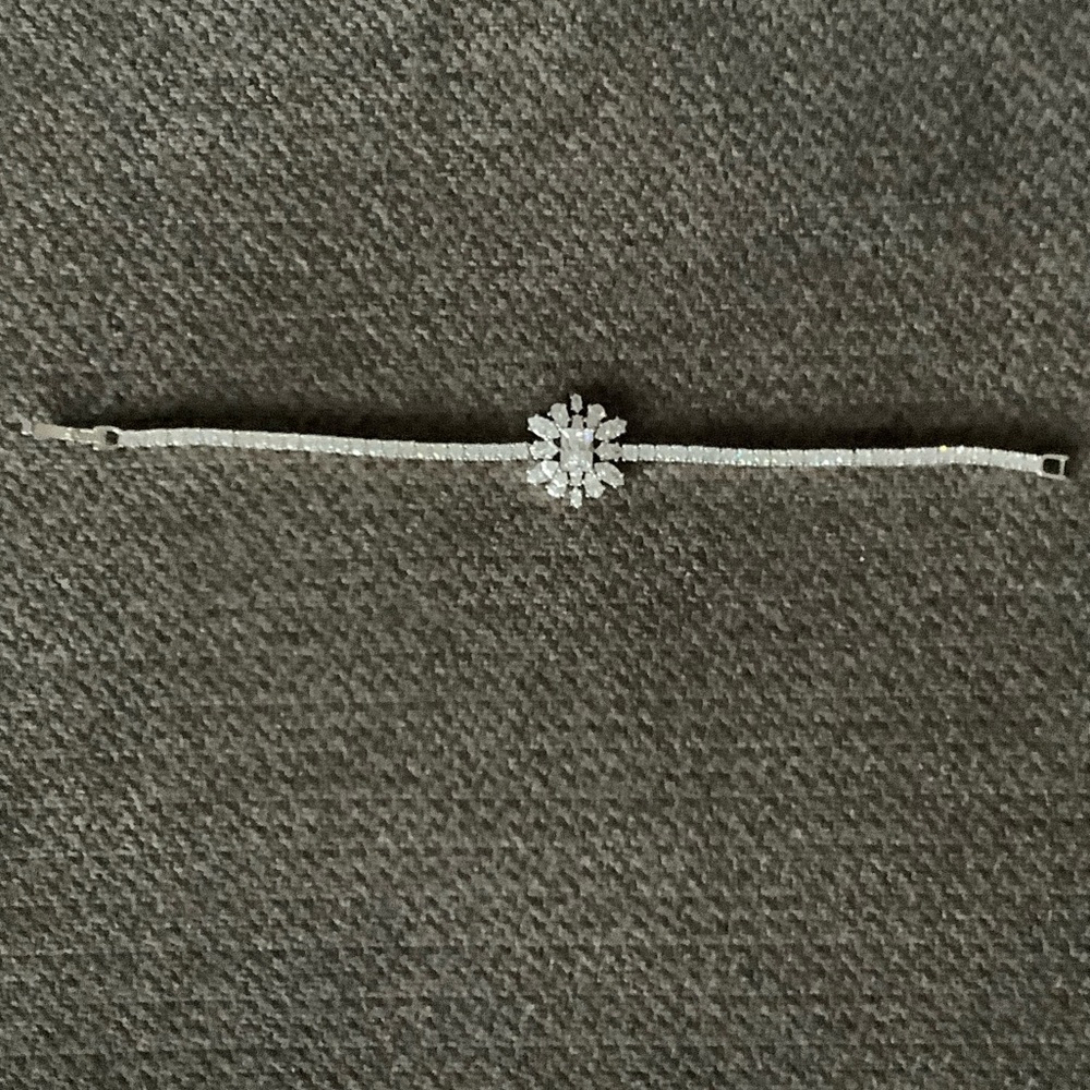 Sterling Silver Crystal Flower Tennis Bracelet - White